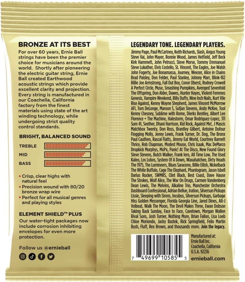 Ernie Ball Earthwood Custom Light 80/20 Bronze Acoustic Guitar Strings, 11.5-54 Gauge (P02007)