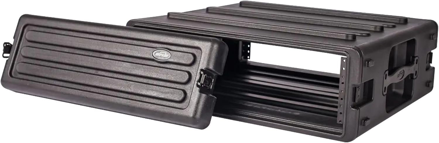 SKB 3U Roto Rack Case - Durable Polyethylene Gear Protector, Stackable, Waterproof with Twist Latches & Rubber Feet for Musicians, Black