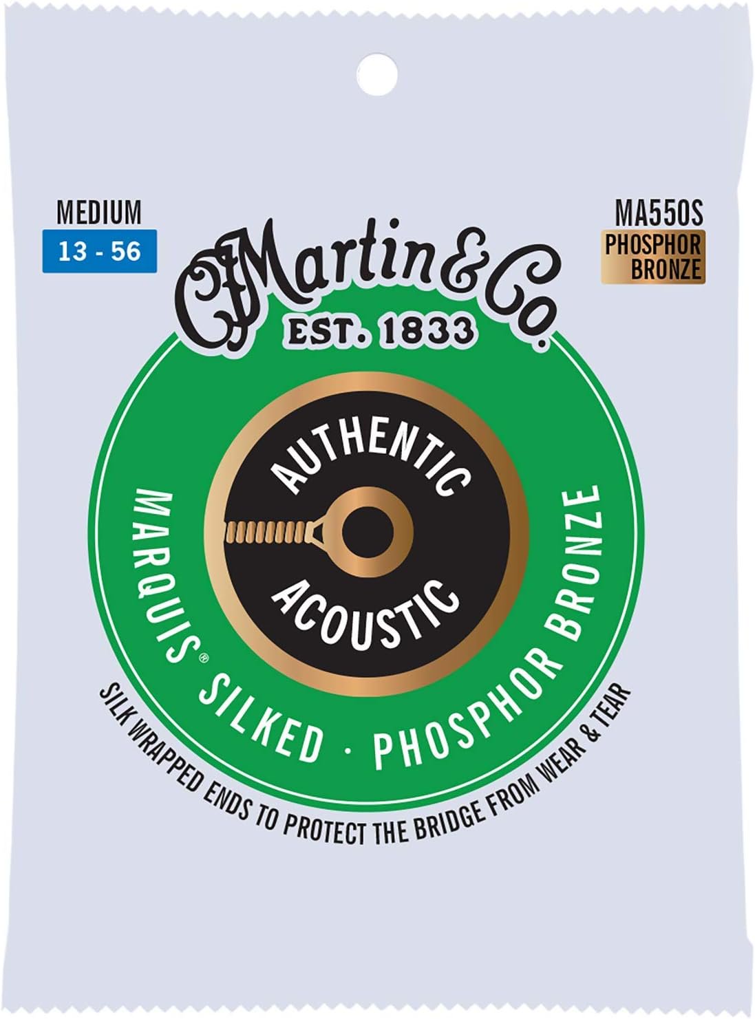 Martin Authentic Acoustic® Marquis® Silked Guitar Strings – Phosphor Bronze, Medium Gauge | Warm, Balanced Tone with Bridge Protection | Silk-Wrapped Ball Ends