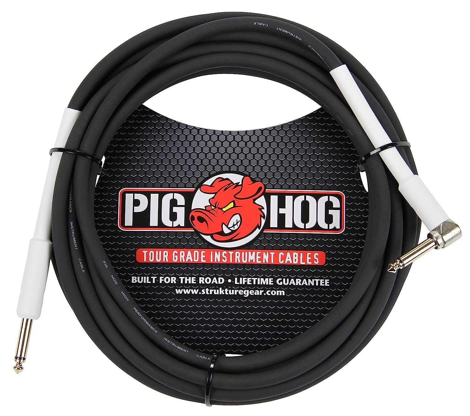 Pig Hog PH10R High Performance 8mm 1/4" to 1/4" Right-Angle Guitar Instrument Cable, 10 Feet