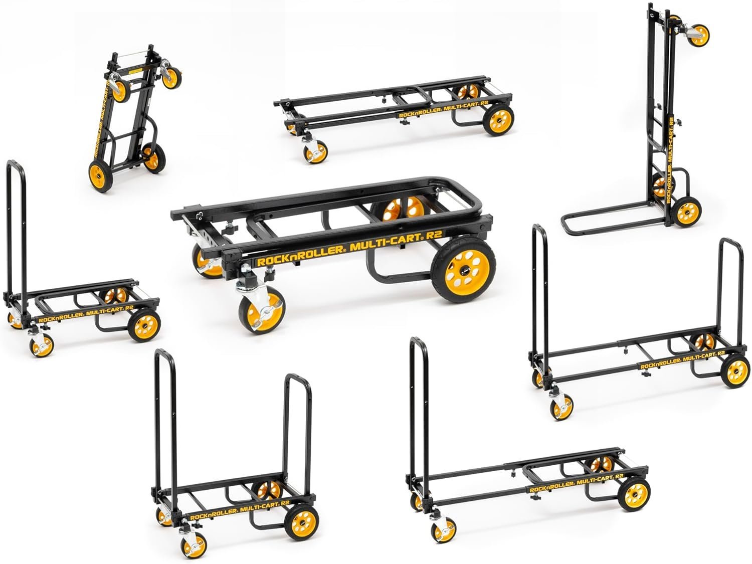 Rock-N-Roller R2RT (Micro) 8-in-1 Folding Multi-Cart/Hand Truck/Dolly/Platform Cart/26" to 39" Telescoping Frame/350 lbs. Load Capacity, Black