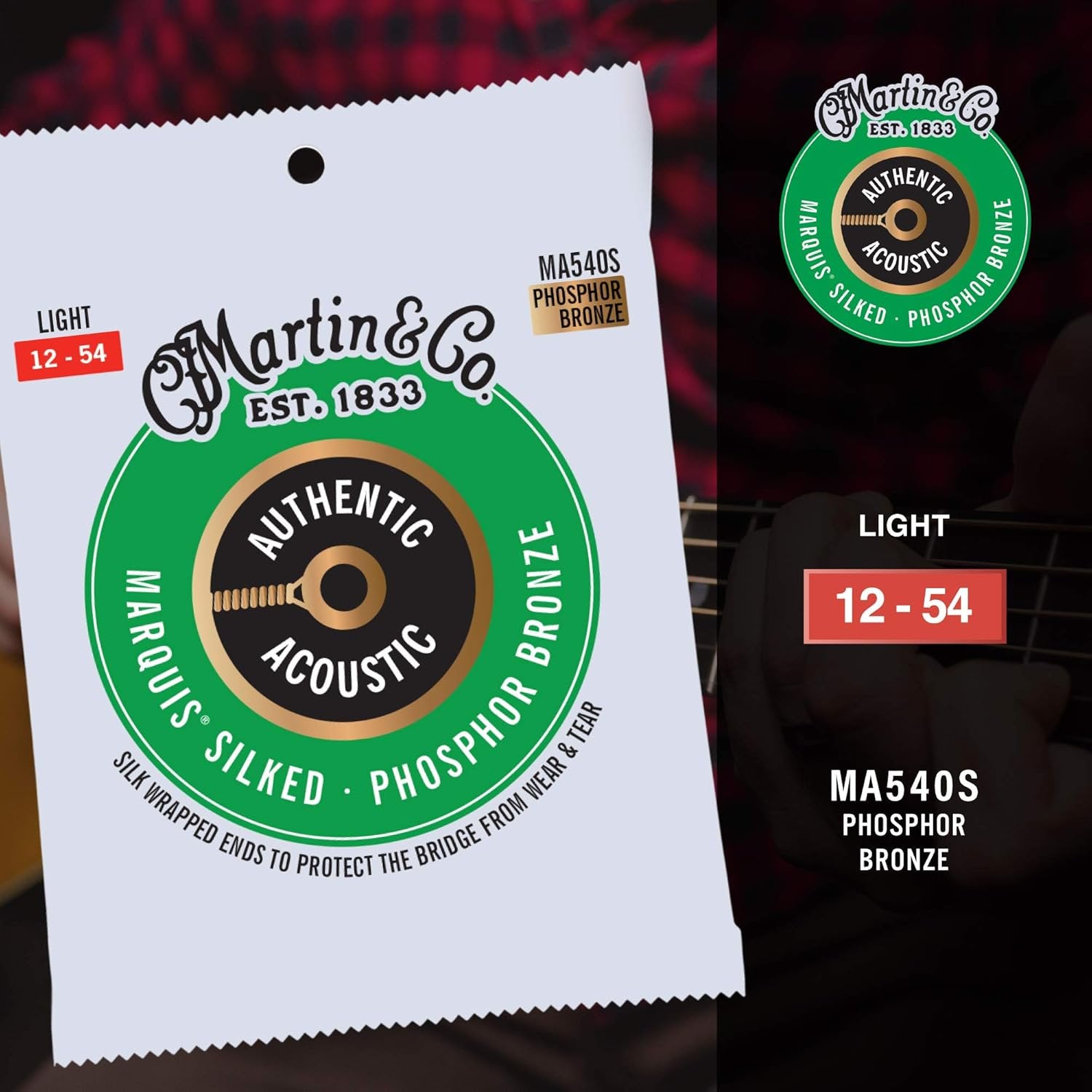 Martin Authentic Acoustic® Marquis® Silked Guitar Strings – Phosphor Bronze, Light Gauge | Warm, Balanced Tone with Bridge Protection | Silk-Wrapped Ball Ends