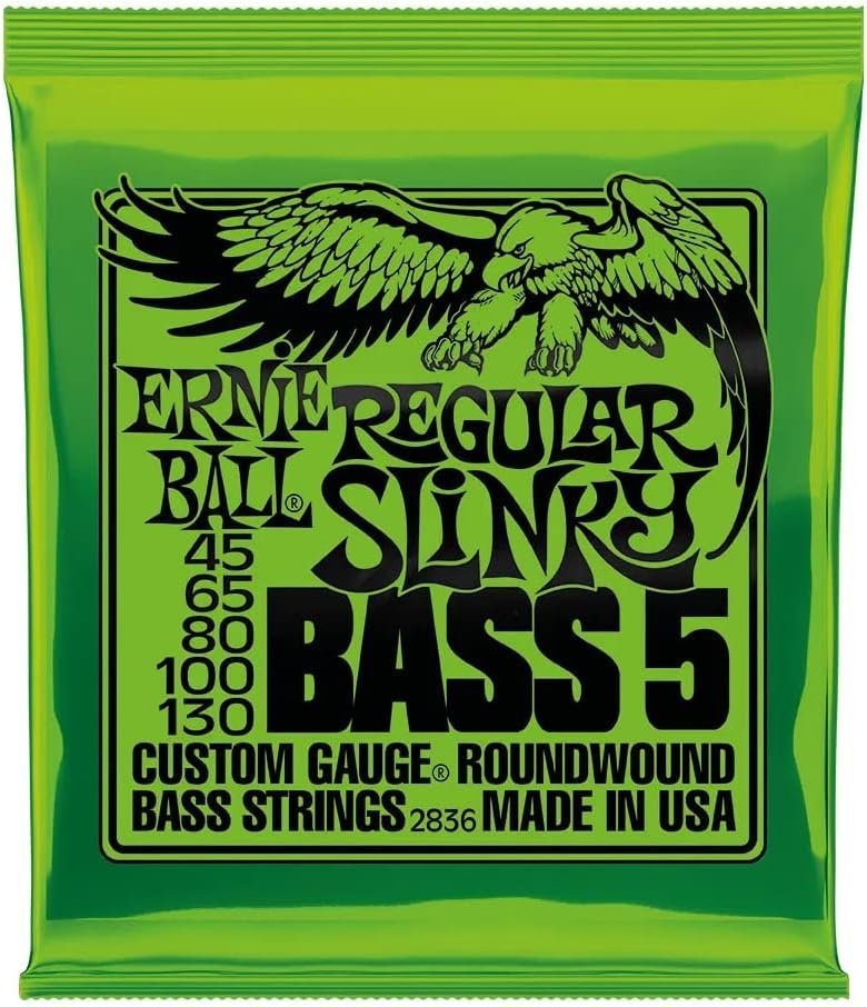 Ernie Ball 5-String Regular Slinky Nickel Wound Bass Guitar Strings, 45-130 Gauge (P02836)