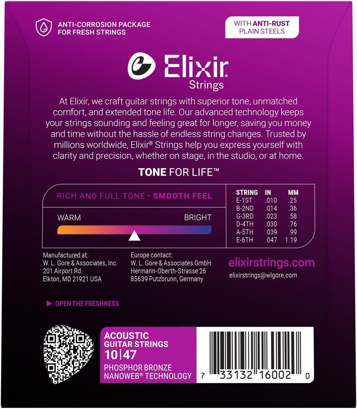 Elixir Strings, Acoustic Guitar Strings, Phosphor Bronze with NANOWEB Technology, Longest-Lasting Rich and Full Tone For Life with Comfortable Feel, 6 String Set, Extra Light 10-47