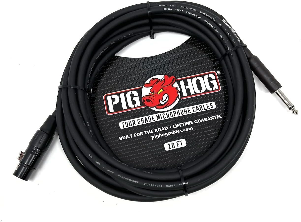 Pig Hog PHM20Z Tour Grade High Performance Hi-Z Microphone Cable 20-Feet Heat Shrink Protected XLR and 1/4" Connectors 8mm High Quality PVC Outer Covering Build for The Road