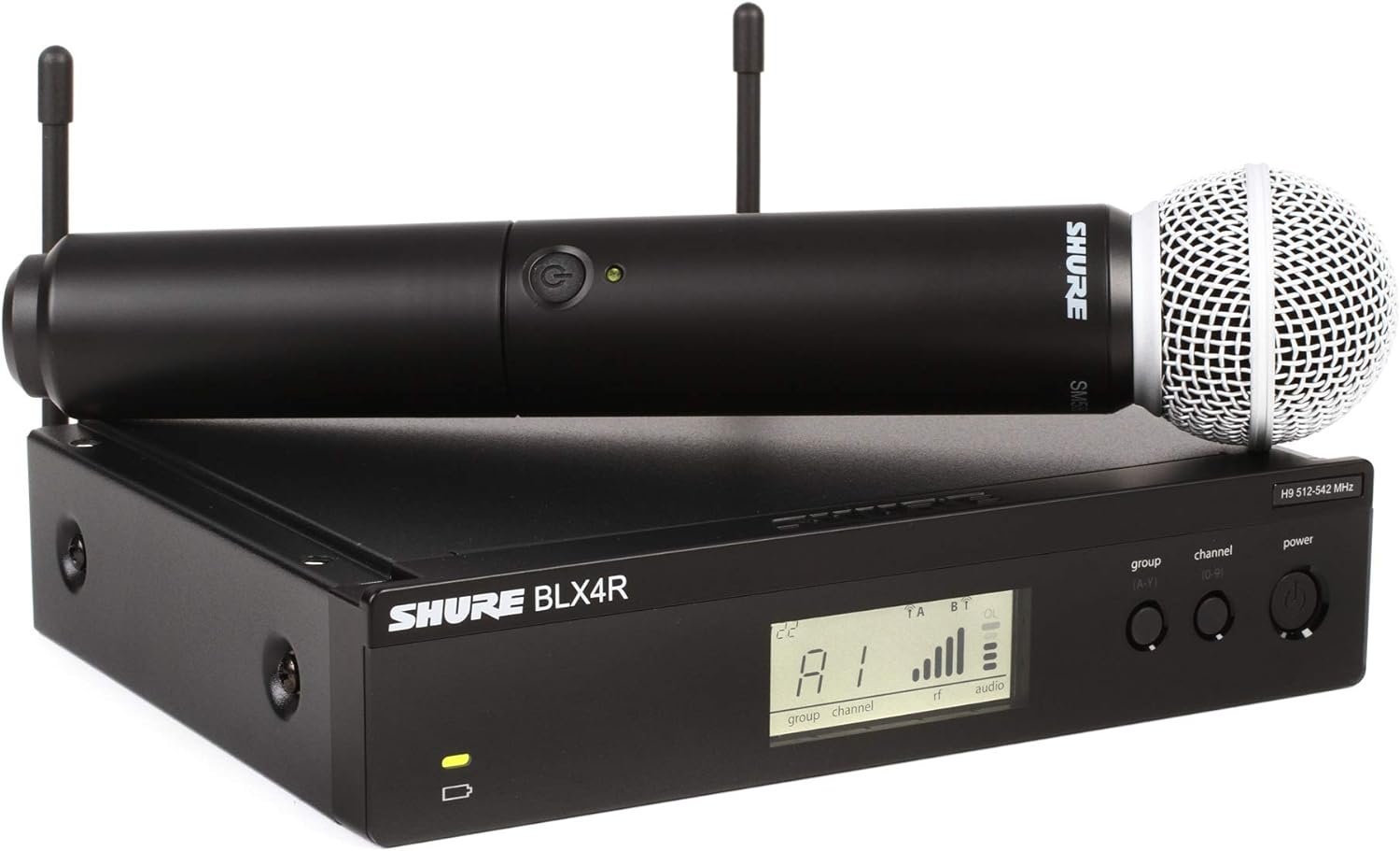 Shure BLX24R/SM58 UHF Wireless Microphone System - Perfect for Church, Karaoke, Vocals - 14-Hour Battery Life, 300 ft Range | SM58 Handheld Vocal Mic, Single Channel Rack Mount Receiver | H9 Band