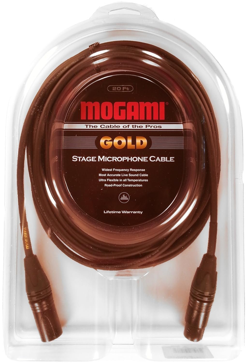 Mogami Gold STAGE-20 XLR Microphone Cable, XLR-Female to XLR-Male, 3-Pin, Gold Contacts, Straight Connectors, 20 Foot.