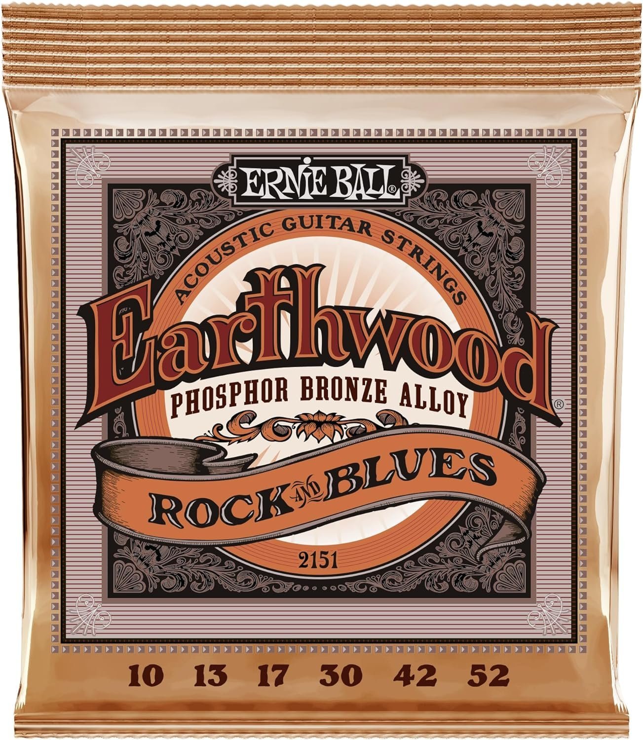 Ernie Ball Earthwood Rock & Blues Phosphor Bronze Acoustic Guitar Strings, 10-52 Gauge (P02151)
