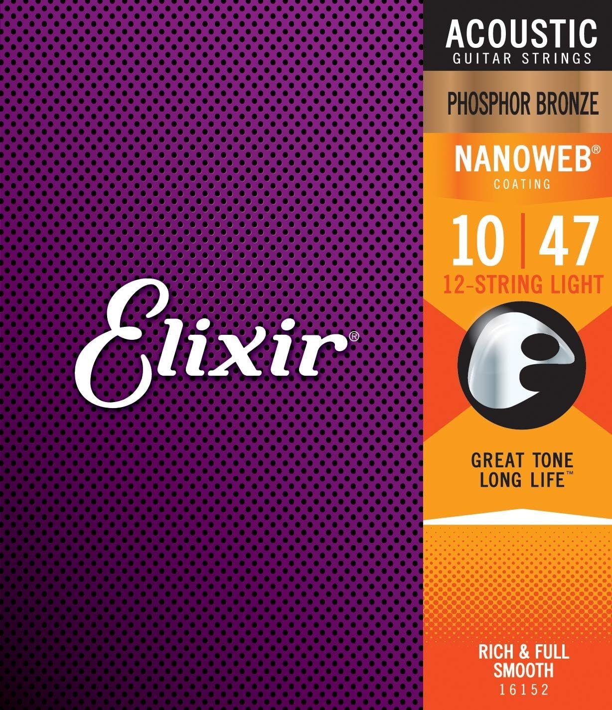 Elixir Strings Phosphor Bronze 12-String Acoustic Guitar Strings w NANOWEB Coating, Light (.010-.047)