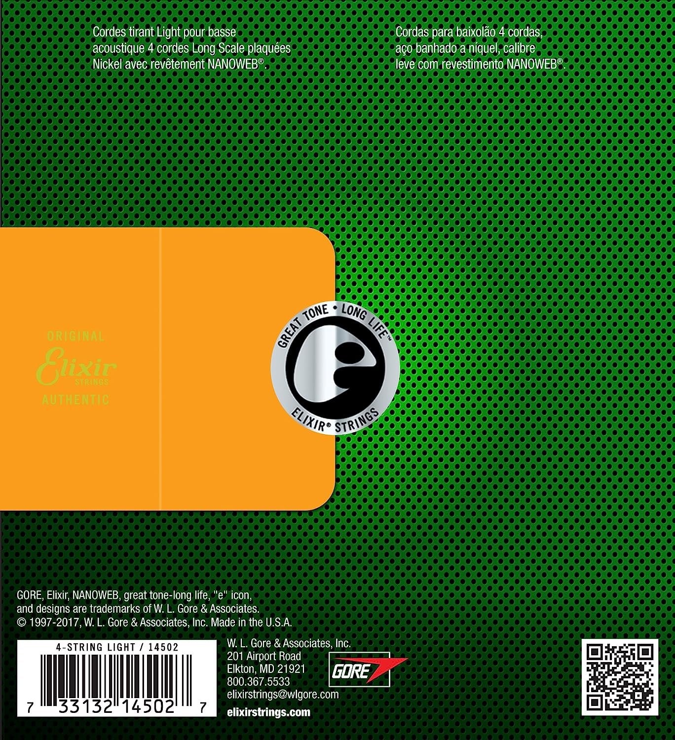 Elixir Strings 80/20 Bronze Acoustic 4-String Bass Strings w NANOWEB Coating, Long Scale, Light (.045-.100)