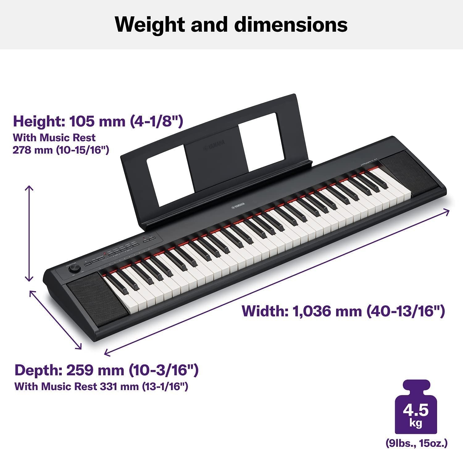Yamaha NP12 61-Key Lightweight Portable Keyboard with PA130 Power Adapter, Black