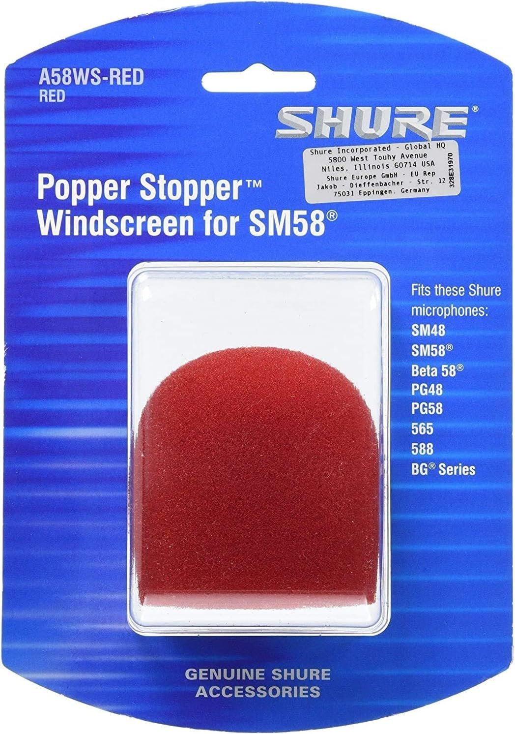 Shure A58WS-RED Red Foam Windscreen for All Shure Ball Type Microphones