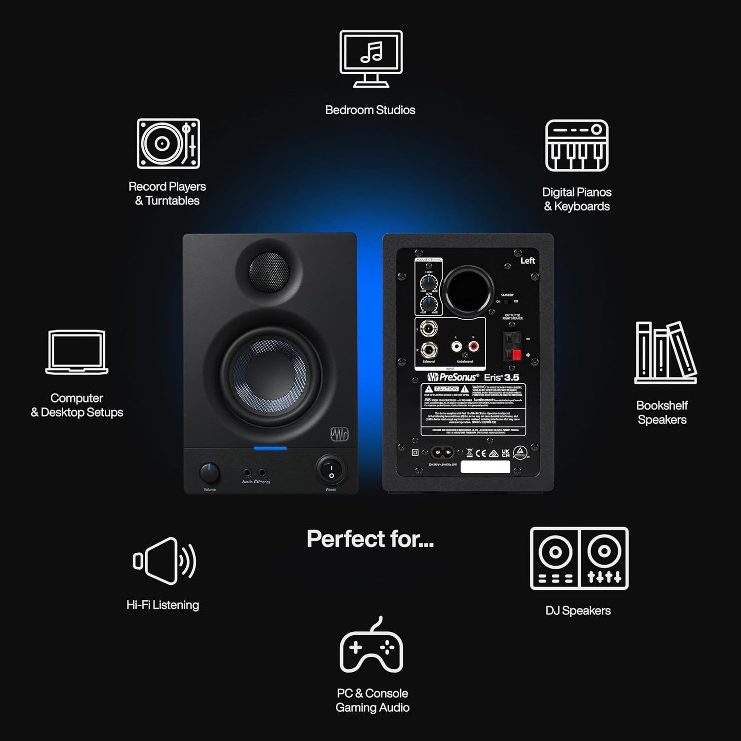 PreSonus Eris 3.5 Gen 2 — 3.5-inch Powered Desktop Speakers for Multimedia, Gaming, Studio-Quality Music Production, 50W Power