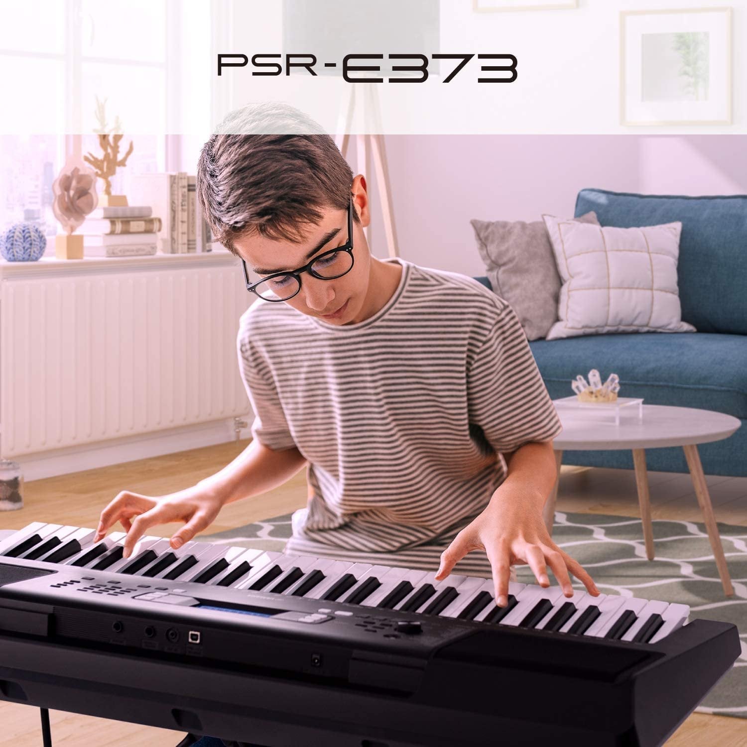 Yamaha PSRE373 61-Key Touch Sensitive Portable Keyboard with PA130 Power Adapter