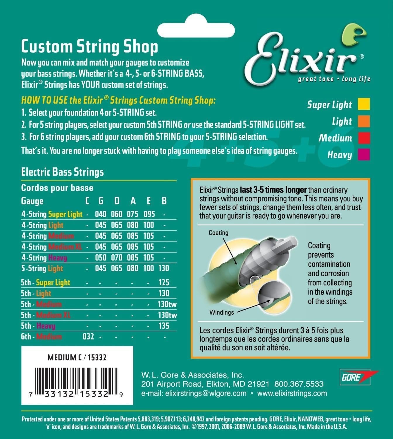 Elixir® Strings Nickel Plated Steel with NANOWEB® Coating, Custom Bass 6th String Single, Medium C (.032)