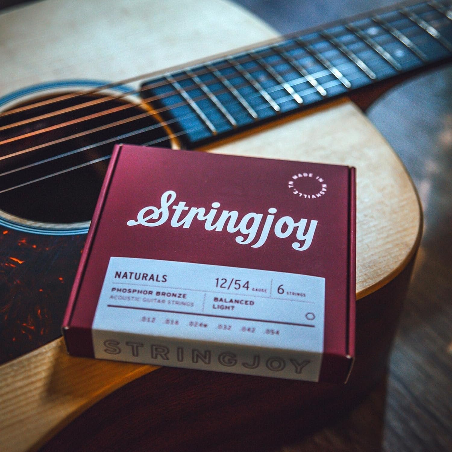 Stringjoy NB1254 Naturals Phosphor Bronze Acoustic Guitar Strings, (Light Gauge - 12-54)