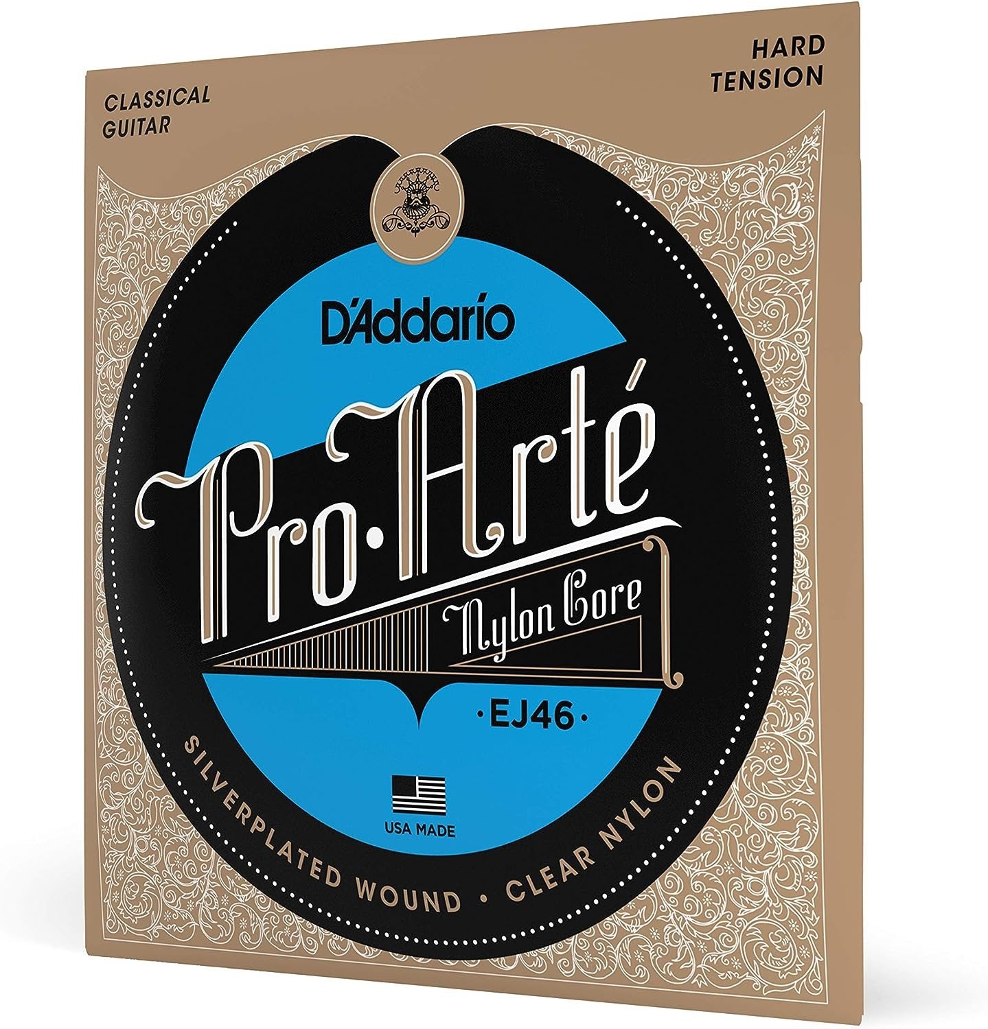 D'Addario Guitar Strings - Pro-Arte Classical Guitar Strings - EJ46 - Nylon Guitar Strings - Silver Plated Wound, Nylon Core - Hard Tension, 1-Pack