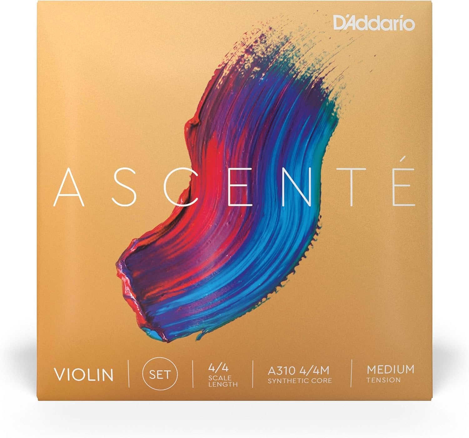 D'Addario Ascente Violin Strings - Violin Strings with Ball Ends, Synthetic Core - A310 4/4M - Full Set - 4/4 Scale - Medium Tension