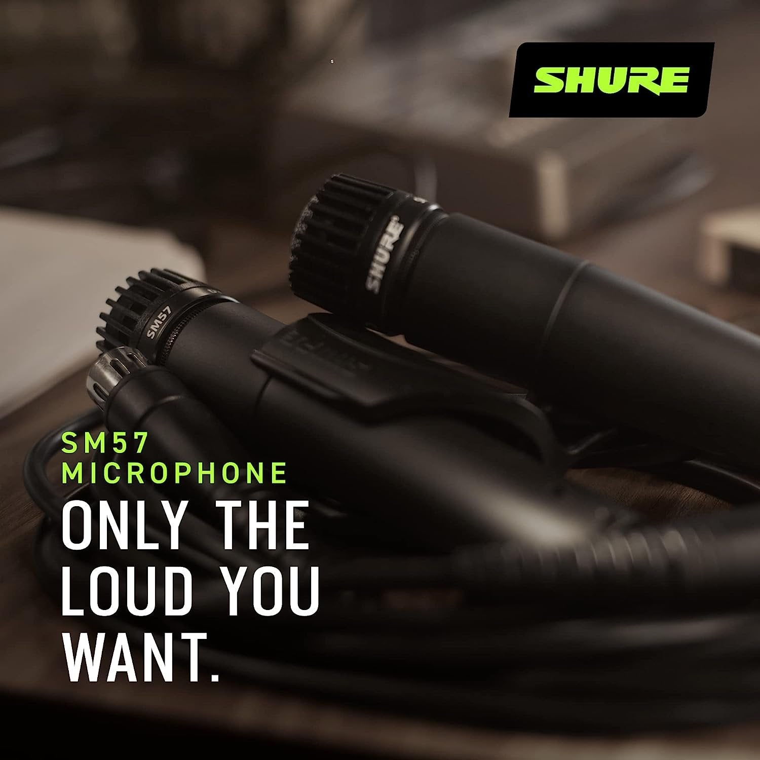 Shure SM57 Cardioid Dynamic Instrument Microphone with Pneumatic Shock Mount, A25D Mic Clip, Storage Bag, 3-pin XLR Connector, No Cable Included (SM57-LC)