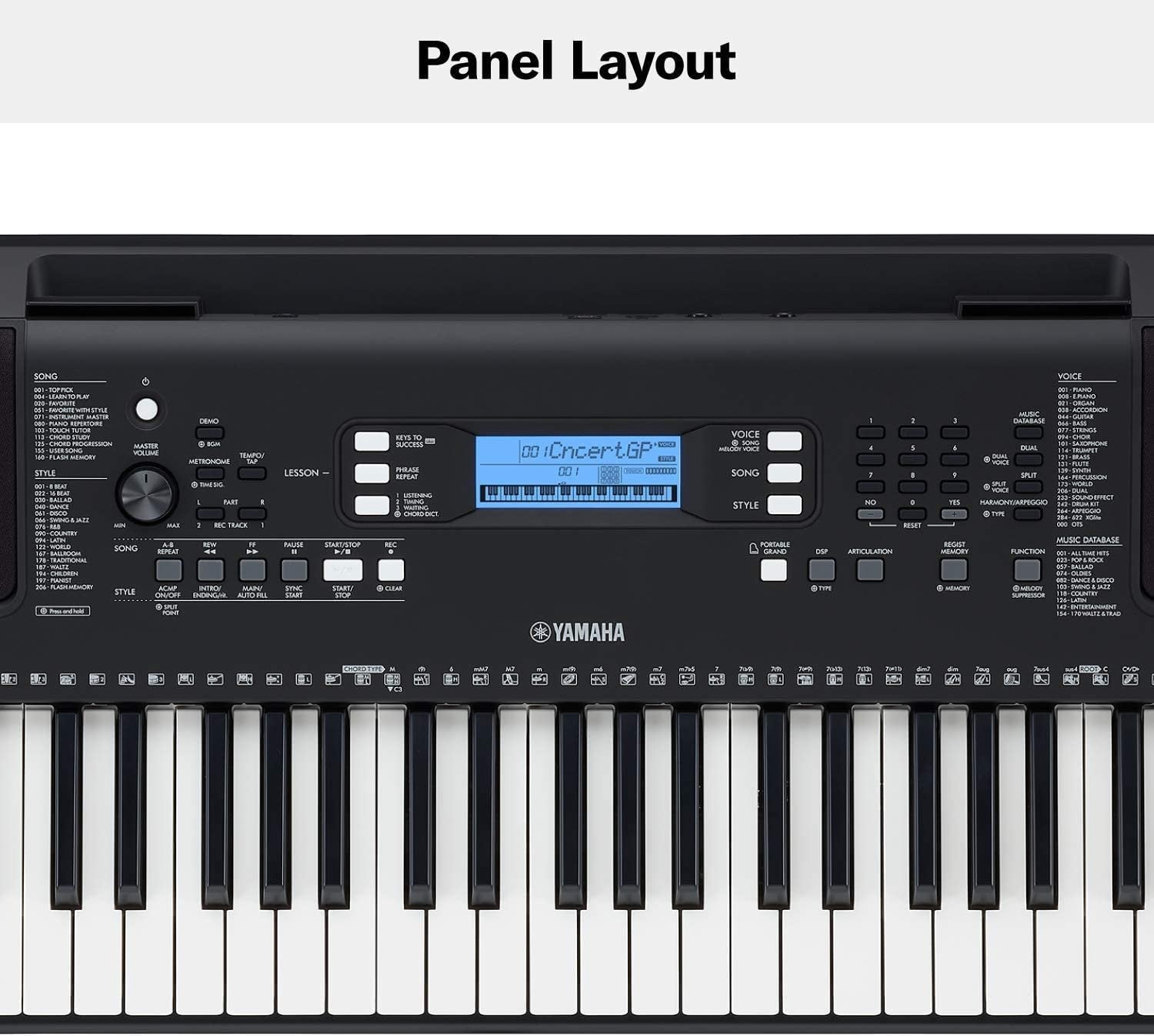 Yamaha PSRE373 61-Key Touch Sensitive Portable Keyboard with PA130 Power Adapter