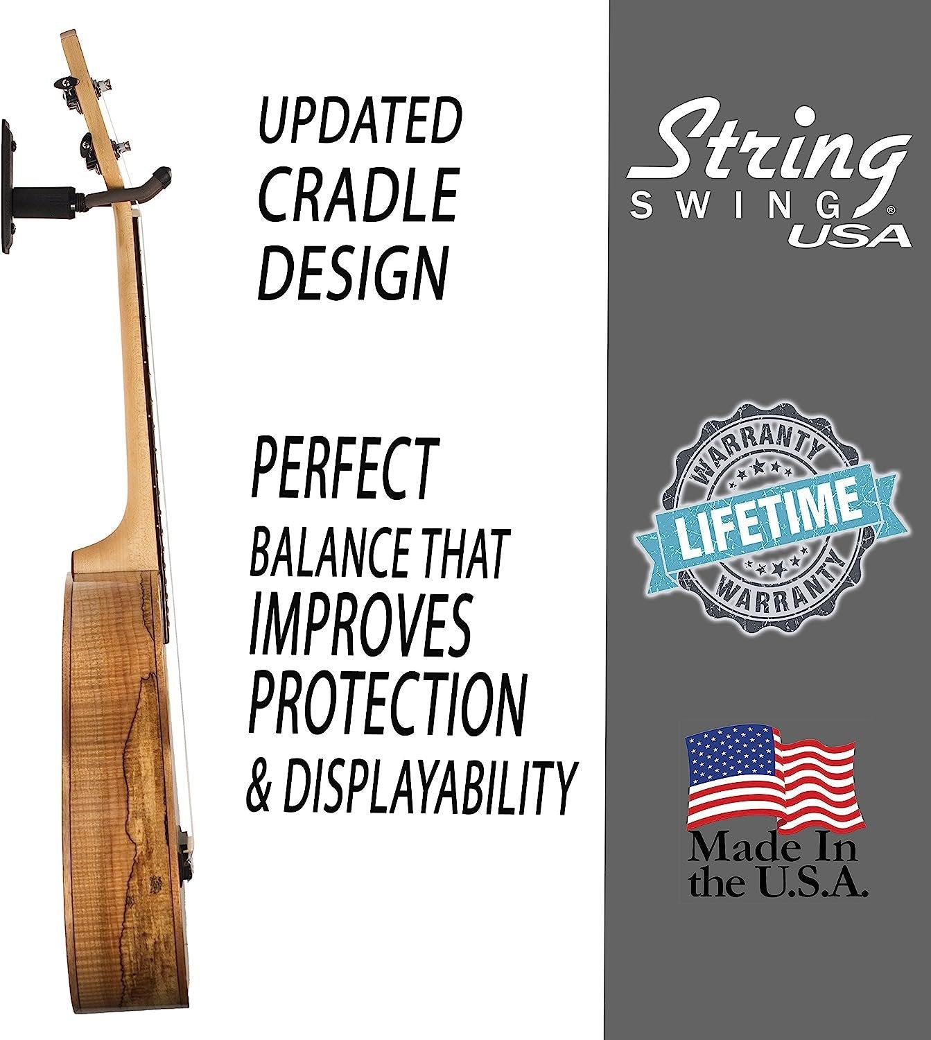 String Swing Ukulele Wall Mount Stand for Mandolin Ukele Banjo Concert Pineapple Soprano Tenor and Baritone Compatible Safety Home or Studio Accessories without Case Black CC11UK