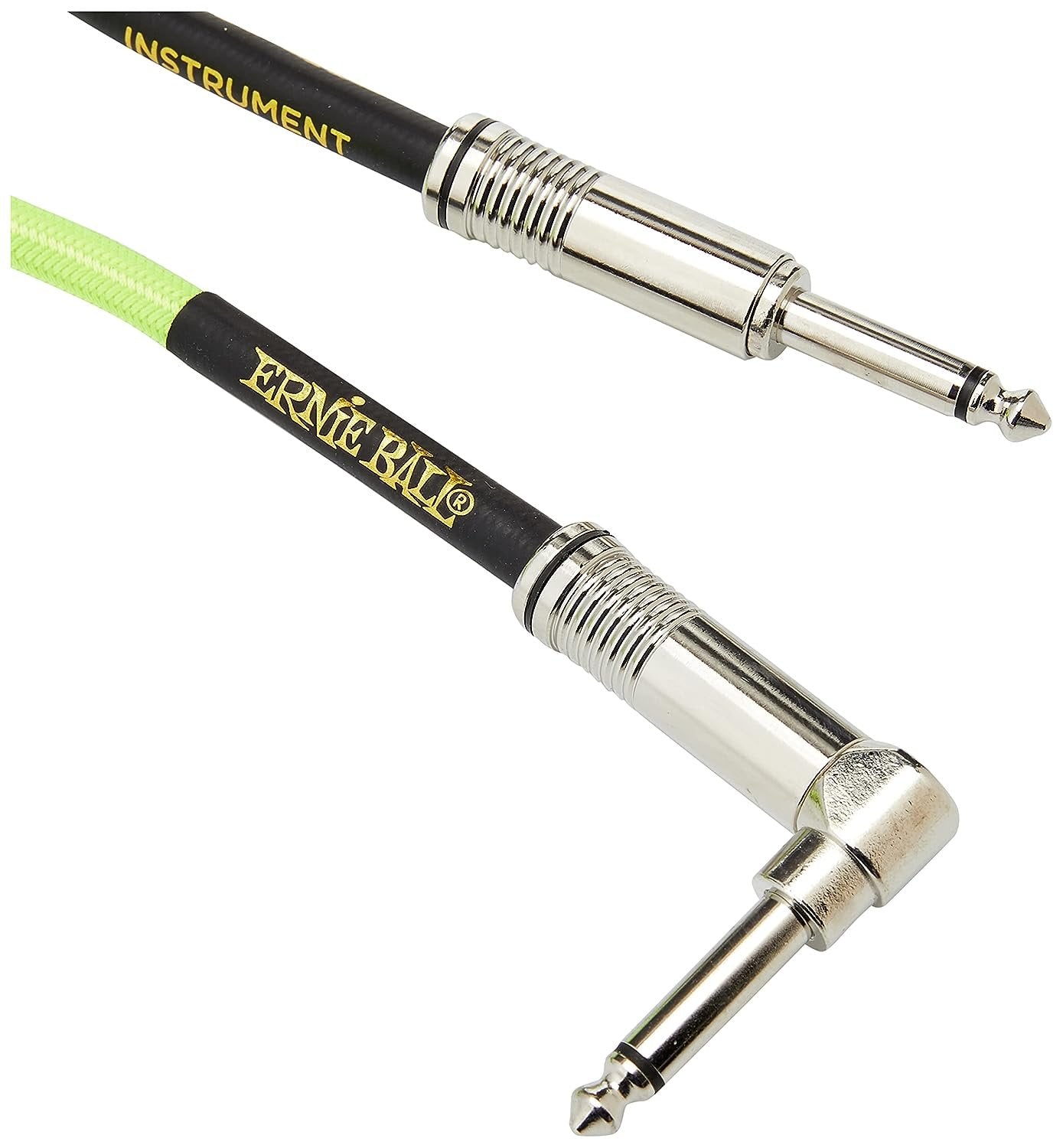 Ernie Ball Braided Instrument Cable, Straight/Angle, 18ft, Neon Yellow (P06085)