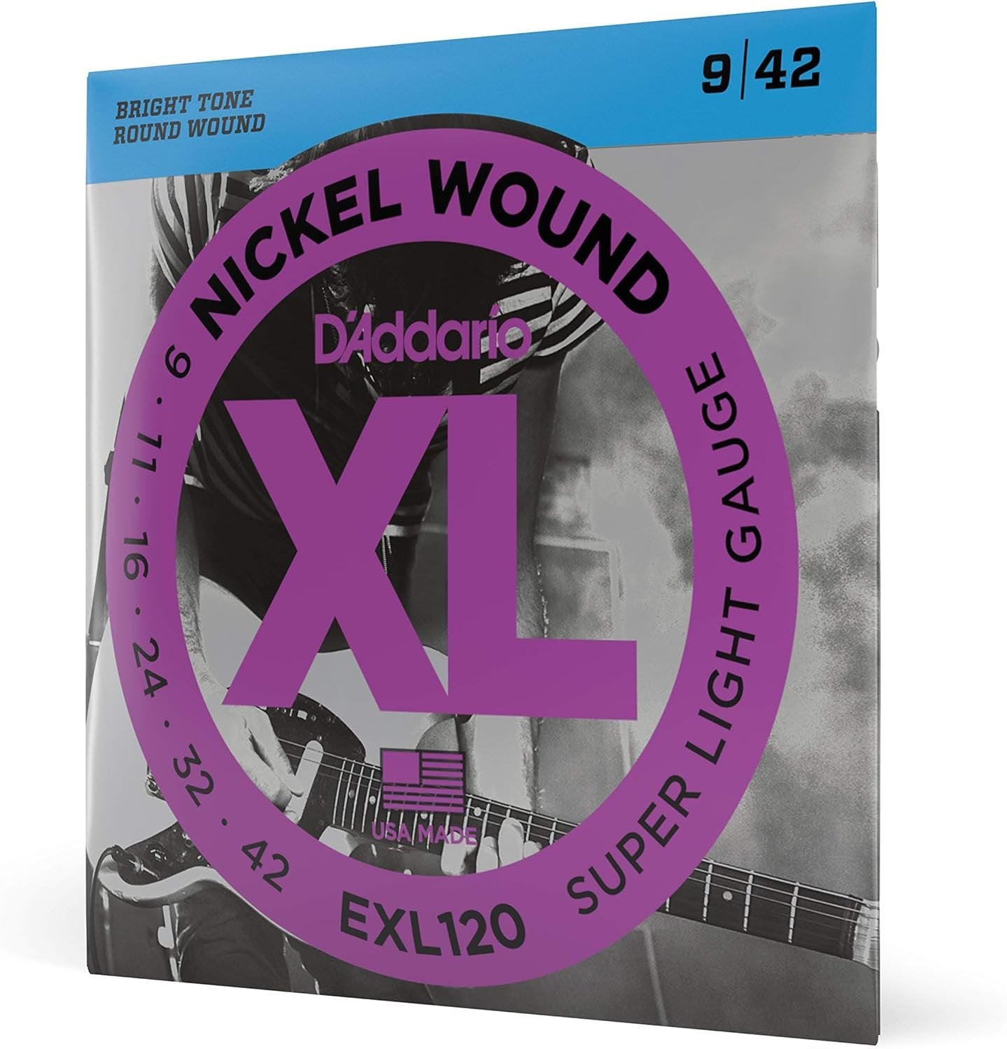 D'Addario Guitar Strings - XL Nickel Electric Guitar Strings - EXL120 - Perfect Intonation, Consistent Feel, Reliable Durability - For 6 String Guitars - 09-42 Super Light