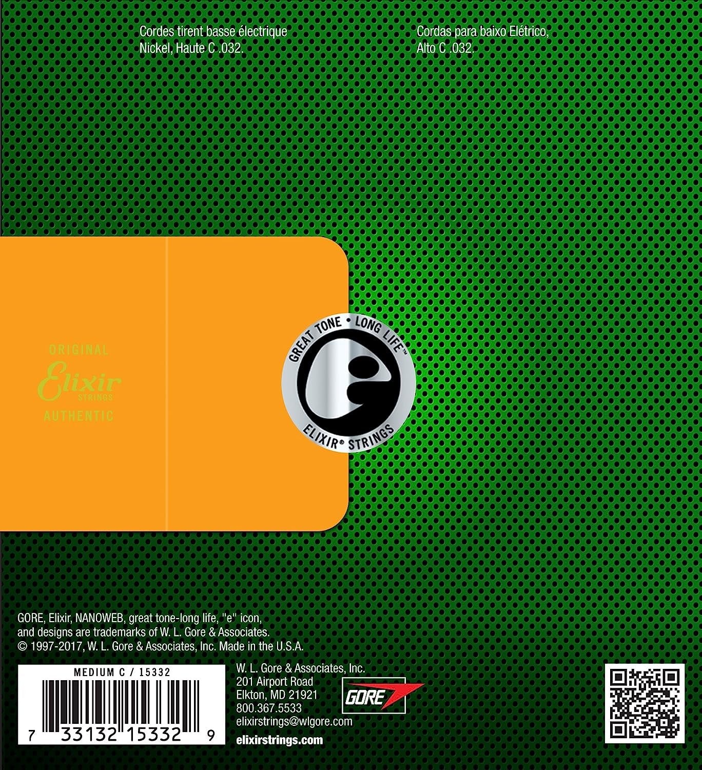 Elixir® Strings Nickel Plated Steel with NANOWEB® Coating, Custom Bass 6th String Single, Medium C (.032)