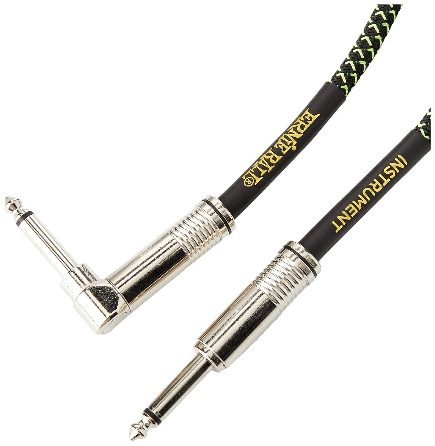 Ernie Ball Braided Instrument Cable, Straight/Angle, 18ft, Neon Green/Black (P06082)