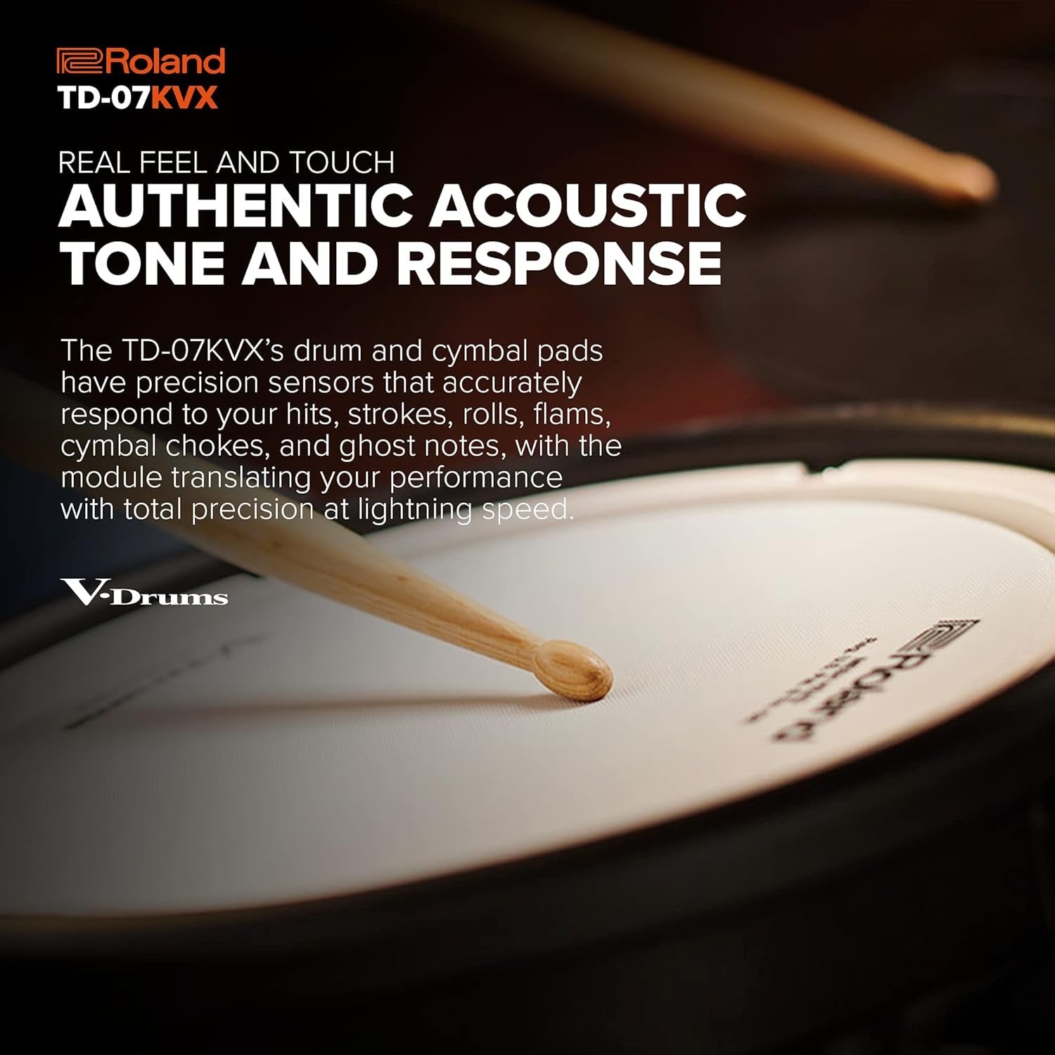 Roland TD-07KVX Electronic V-Drums Kit – with VH-10 Floating Hi-Hat and Best-Ever Cymbals – Bluetooth Audio & MIDI – 40 Free Melodics Lessons,Black