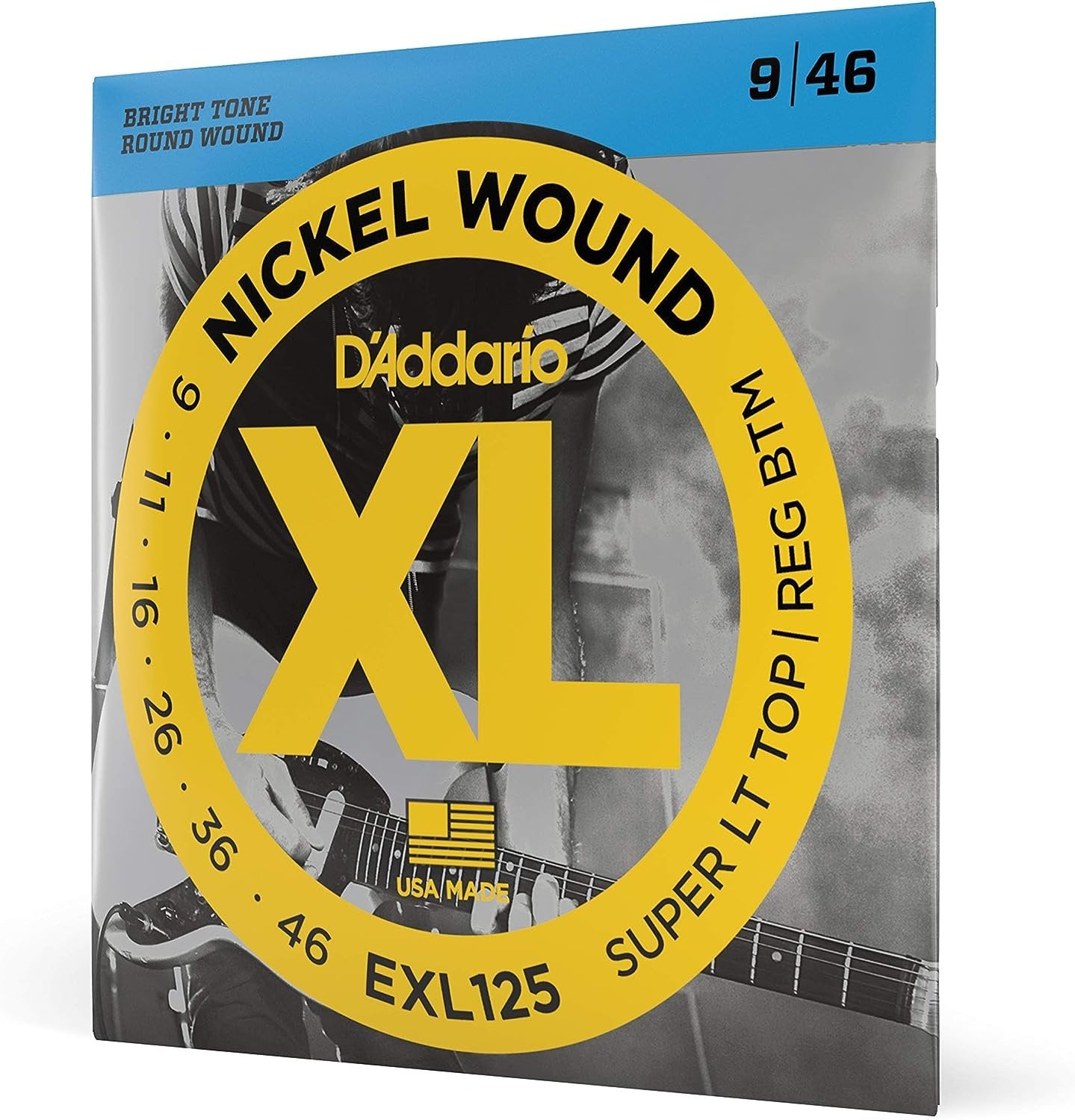 D'Addario Guitar Strings - XL Nickel Electric Guitar Strings - EXL125 - Perfect Intonation, Consistent Feel, Reliable Durability - For 6 String Guitars - 9-46 Super Light Top/Regular Bottom