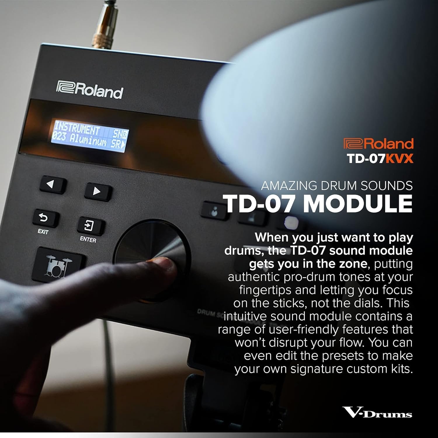 Roland TD-07KVX Electronic V-Drums Kit – with VH-10 Floating Hi-Hat and Best-Ever Cymbals – Bluetooth Audio & MIDI – 40 Free Melodics Lessons,Black