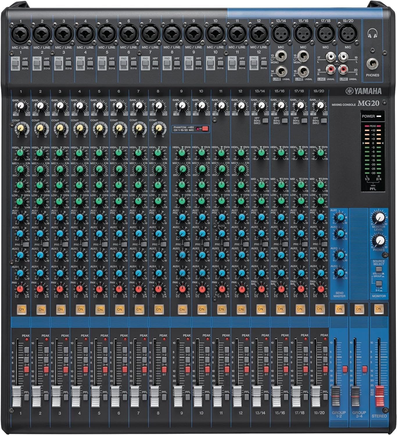 Yamaha MG20 20-Input 6-Bus Mixer,Black