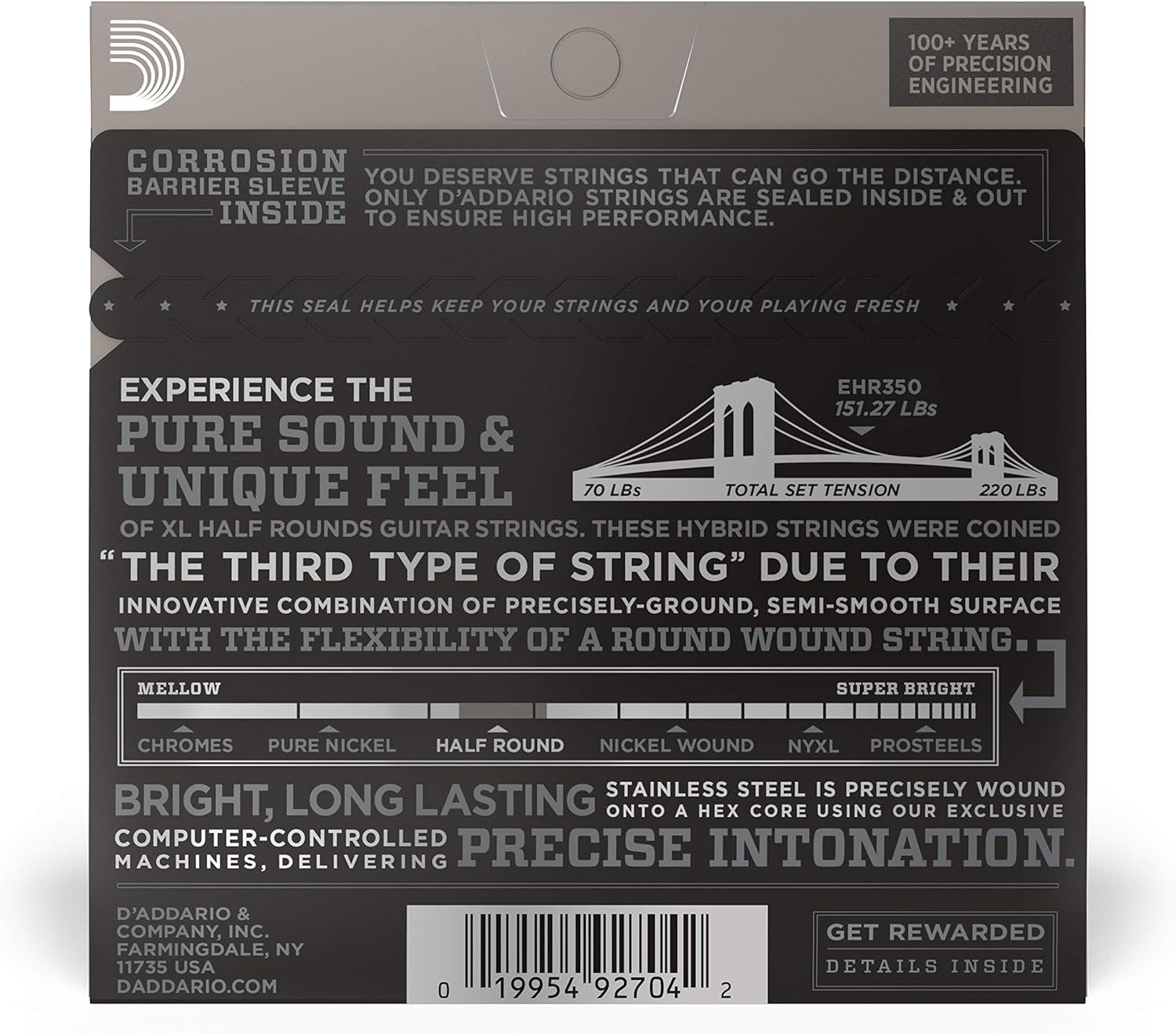 D'Addario Guitar Strings - XL Half Rounds Electric Guitar Strings - Semi-Flat Wound - Bright Tone, Smooth Feel, Reduced Finger Noise - EHR350 - Jazz Light, 12-52