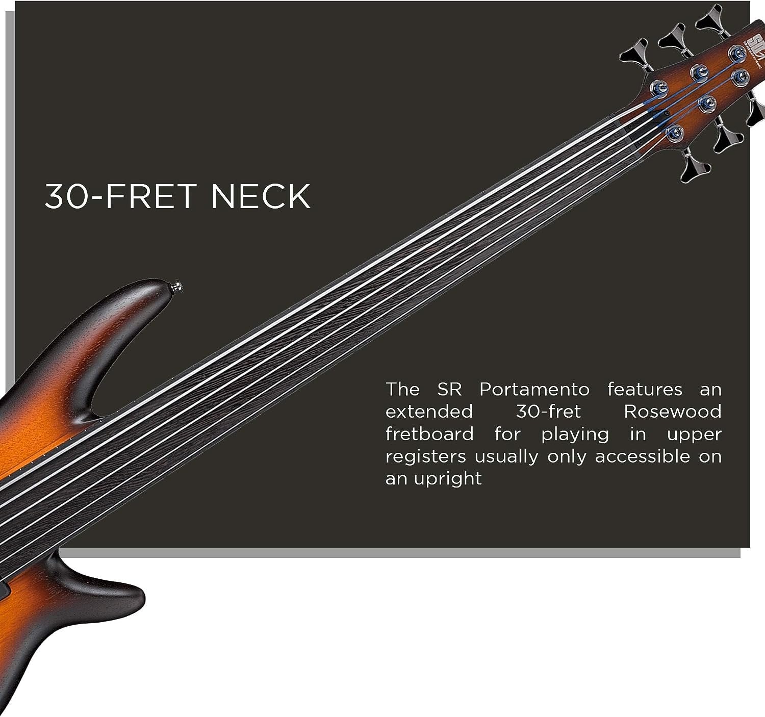 Ibanez SRF706 6-String Fretless Electric Bass Guitar Flat Brown Burst