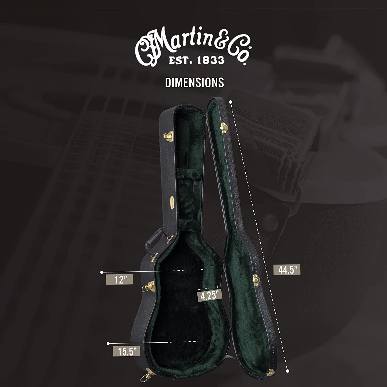 Martin Guitar 300-Series Dreadnought Hard-Shell Case, Hard Acoustic Guitar Case with Plush Inside
