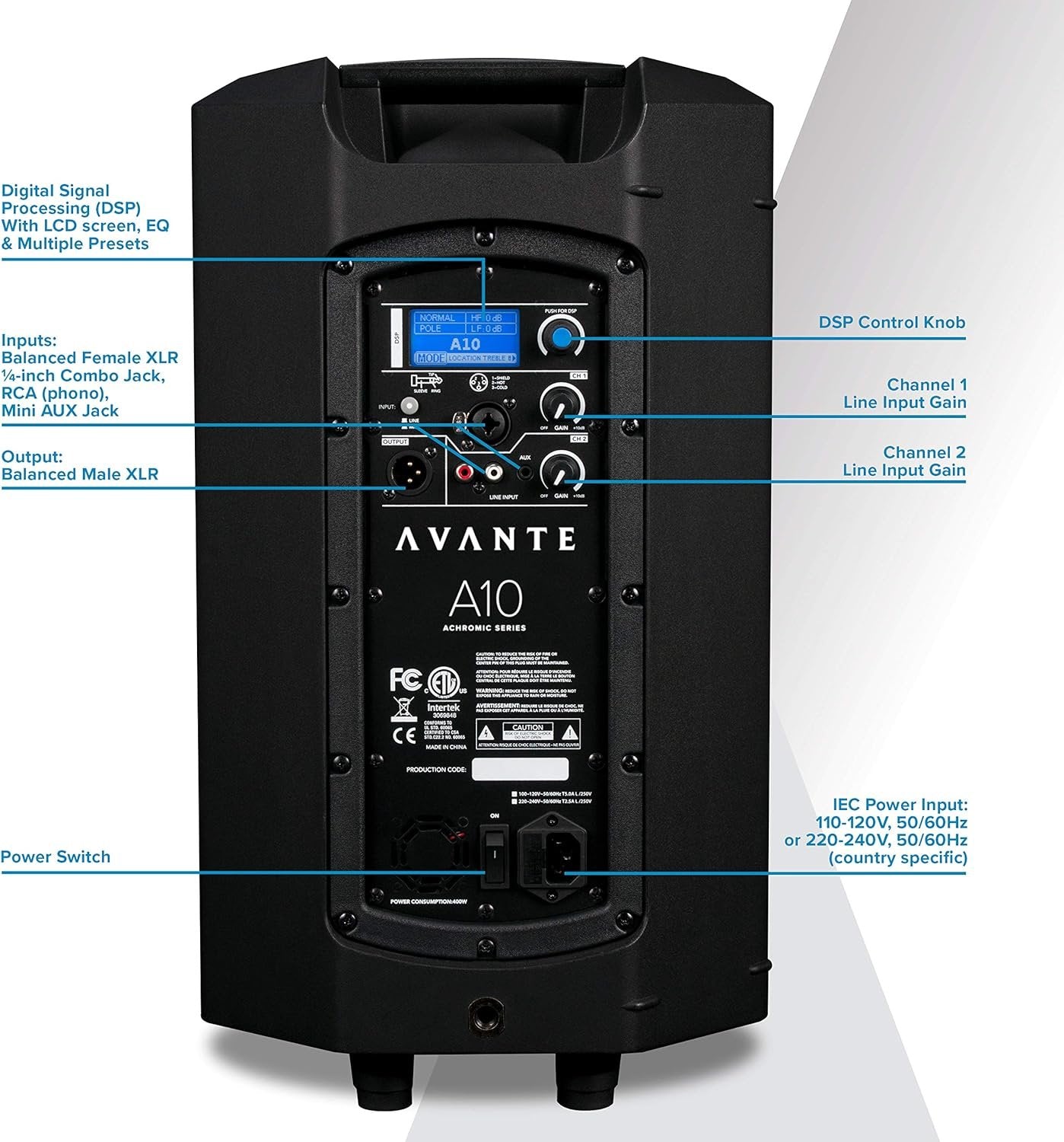 Avante Audio A10 2-Way Active PA Speaker, 500W Loudspeaker with Integrated Digital Signal Processing (10")