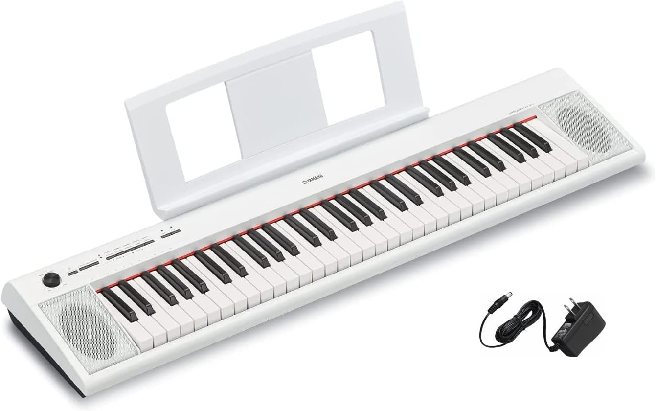 Yamaha NP12 61-Key Lightweight Portable Keyboard with PA130 Power Adapter, White