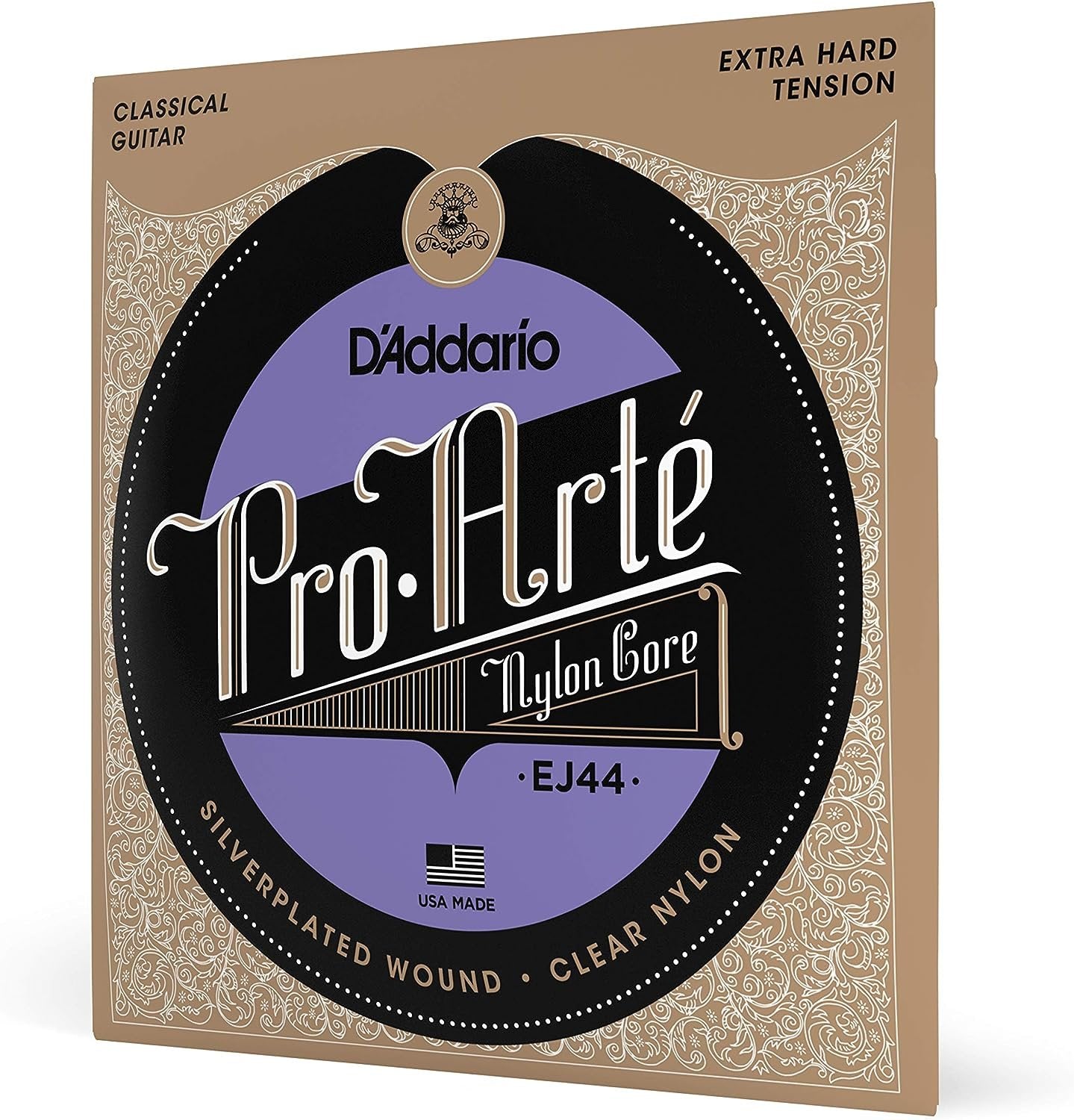 D'Addario Guitar Strings - Pro-Arte Classical Guitar Strings - EJ44 - Nylon Guitar Strings - Silver Plated Wound, Nylon Core - Extra-Hard Tension, 1-Pack