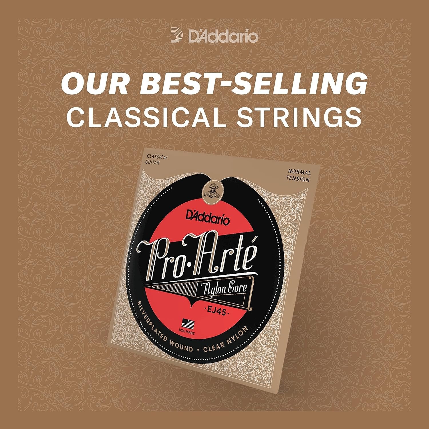 D'Addario Guitar Strings - Pro-Arte Classical Guitar Strings - EJ46TT Dynacore - Silver Plated Wrap, Composite Dynacore, Titanium Nylon Trebles - Hard Tension, 1-Pack