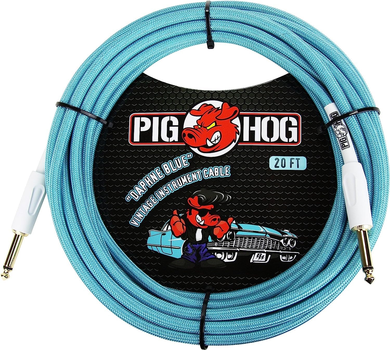 Pig Hog PCH20DB 1/4" to 1/4" Daphne Blue Guitar Instrument Cable, 20 Feet