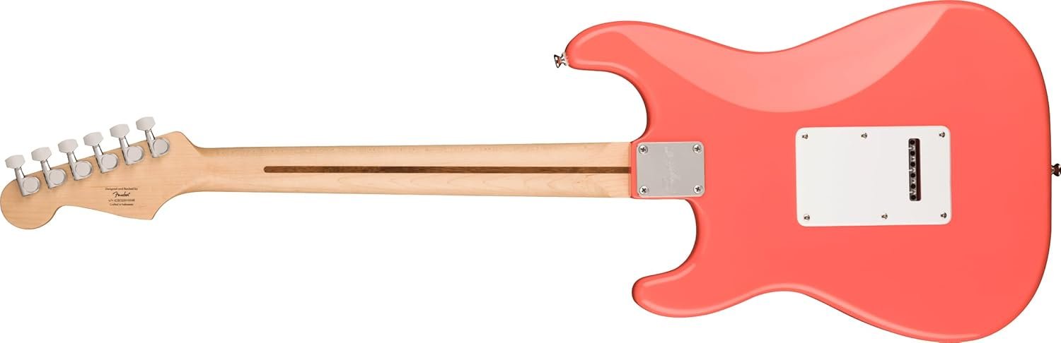 Squire Sonic Stratocaster Electric Guitar, Tahitian Coral, Maple Fingerboard, White Pickguard