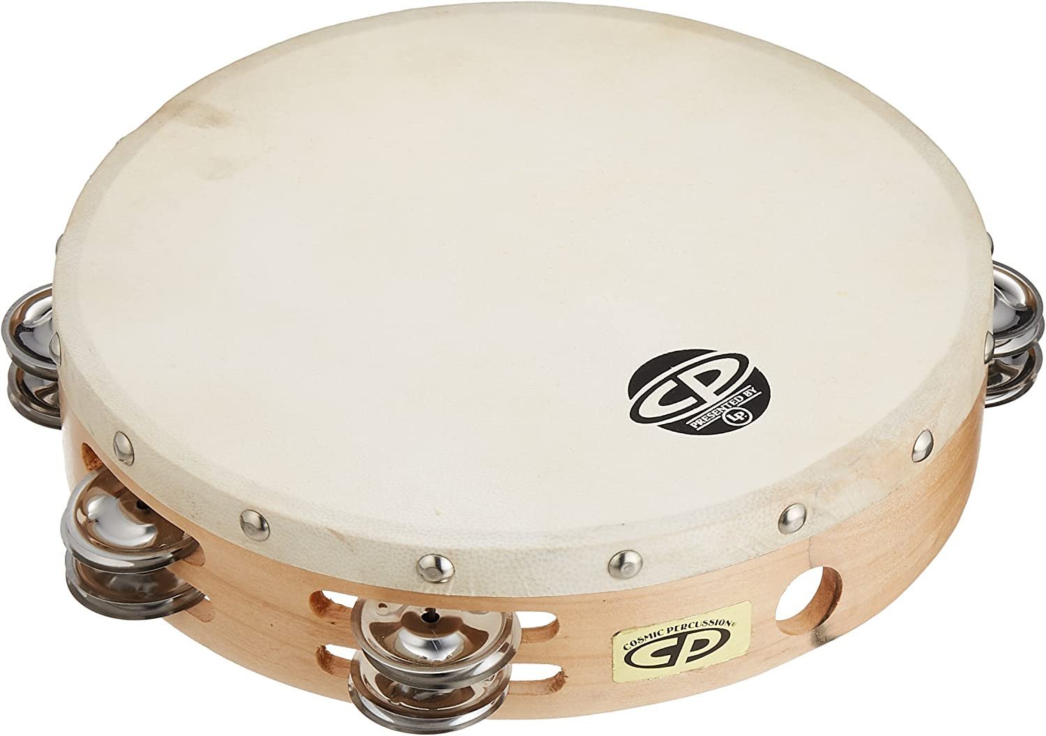 CP380 10" Wood Tambourine, Headed, Double Row Jingles