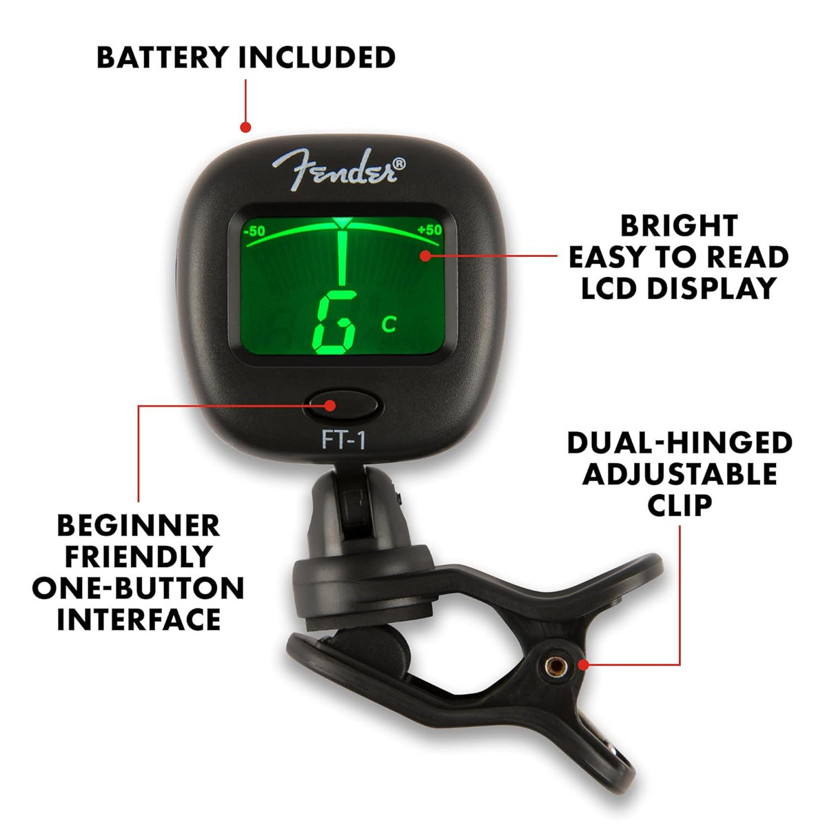 Fender FT-1 Pro Clip-On Tuner, Black