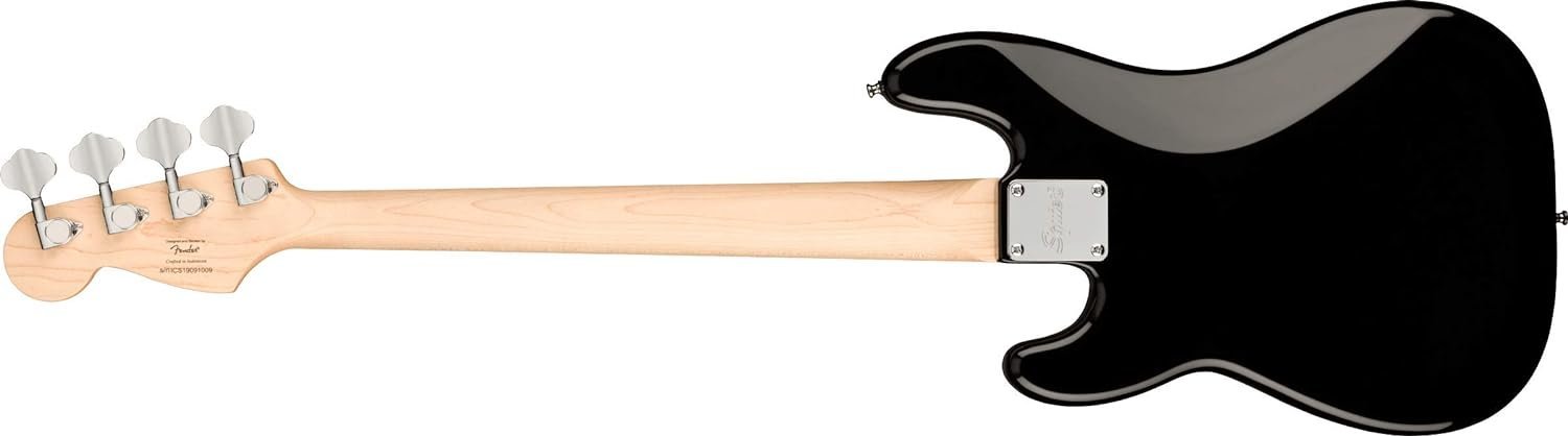 Squier by Fender Mini Precision Short Scale Bass Guitar with 2-Year Warranty, Laurel Fingerboard, Sealed Die-Cast Tuning Machines, and Split Single-Coil Pickup, Maple Neck, Black