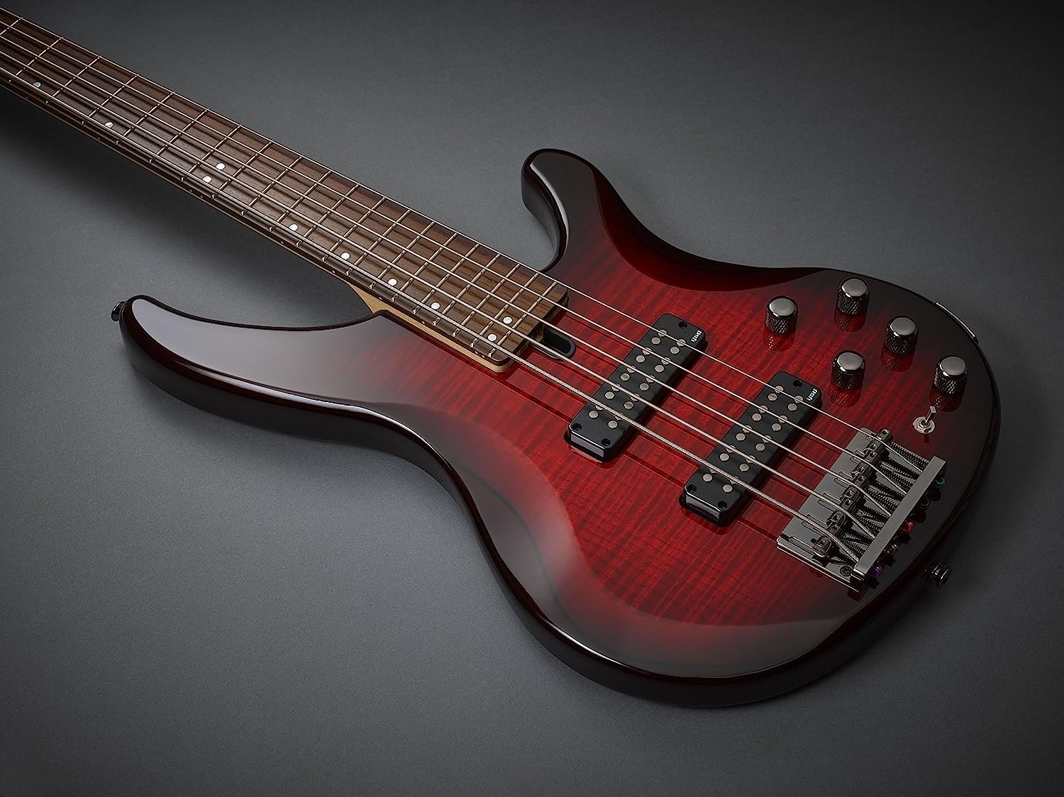 Yamaha TRBX605 5-String Flamed Maple Bass Guitar, Dark Redburst
