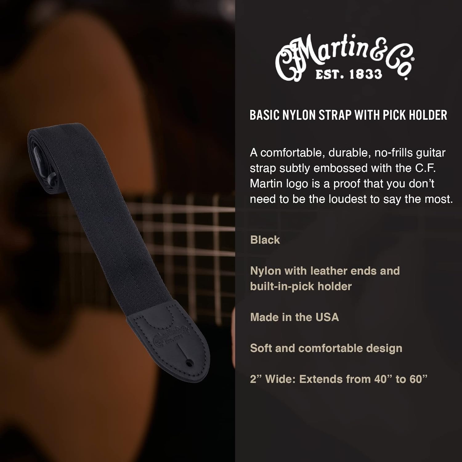 Martin Guitar Strap (18A0103),Black.