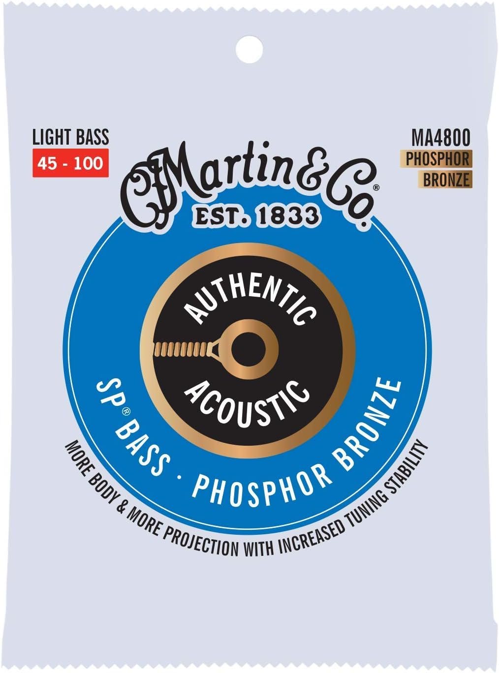 Martin Authentic Acoustic® SP® Bass Strings – Phosphor Bronze, Light Gauge | Long-Lasting Tone, Corrosion Resistance & Tuning Stability | 4-String Acoustic Bass Set