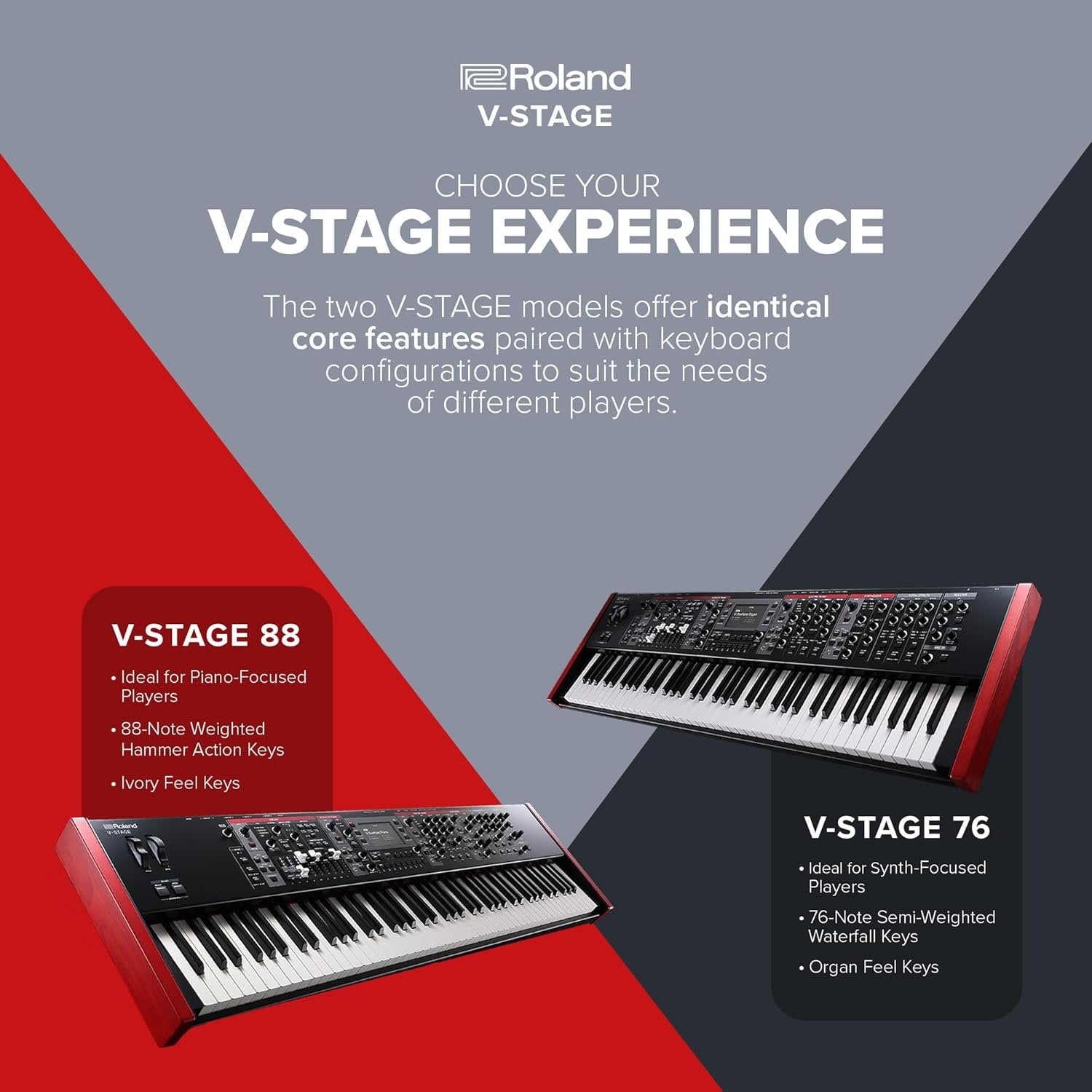 Roland V-STAGE 76 | Premium 76-Key Semi-Weighted Digital Keyboard | Ideal for Synth-Focused Players | Four Independent Sound Engines | Advanced Modeling Technology & Sound Customization
