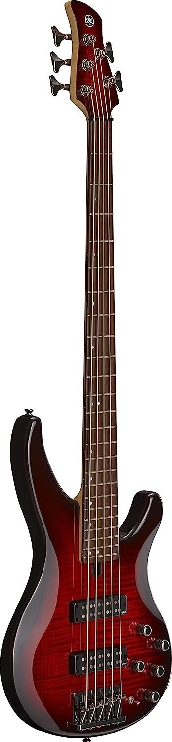 Yamaha TRBX605 5-String Flamed Maple Bass Guitar, Dark Redburst